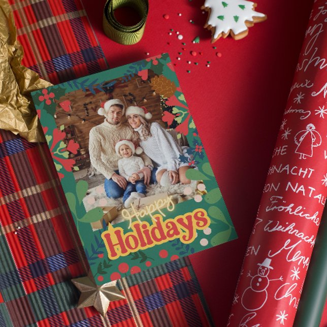 Carte botanique de Noël moderne rétro coloré (Créateur téléchargé)