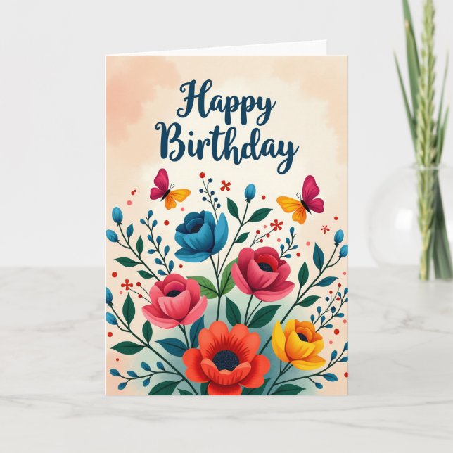 Carte Botanique Fleurie Joyeux Anniversaire (Devant)