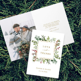 Carte Botanique Noël Mariage or Merci photo