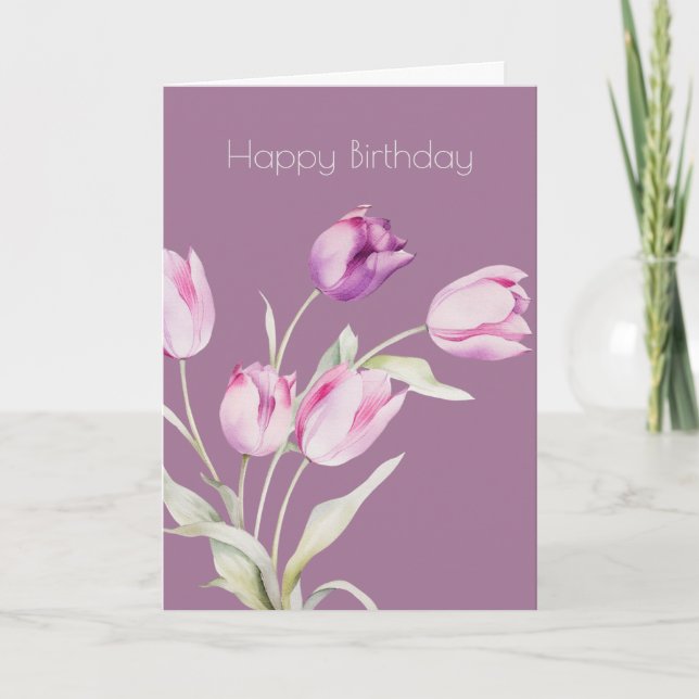 Carte Botanique Tulipe rose Fleur Boho Anniversaire (Devant)