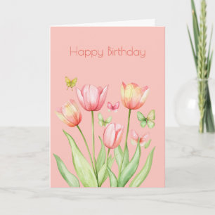 Carte Botanique Tulipe rose Fleur Boho Anniversaire