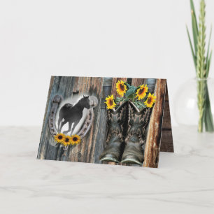 Carte Botte de cow-boy à cheval à la galopante Fleurs de