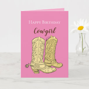 Carte Bottes de cowboy de cowgirl rose Anniversaire