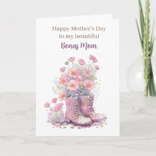 Carte Bottes de cowboy florales roses Fête des mères pou