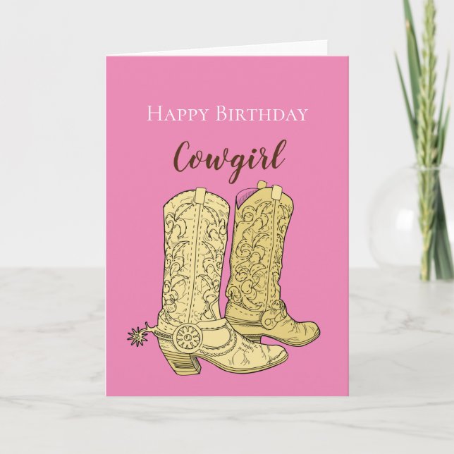 Carte Bottes de cowboy rose pour anniversaire de cowgirl (Devant)