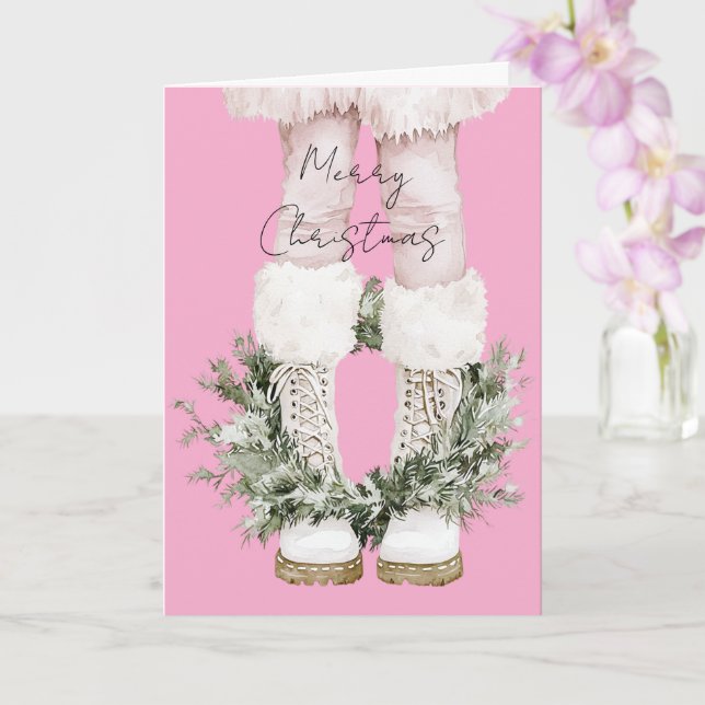 Carte Bottes roses féminines jambes Noël (Orchidée)