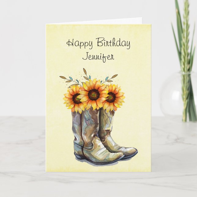 Carte Bottes rustiques Cowboy avec tournesol Anniversair (Devant)