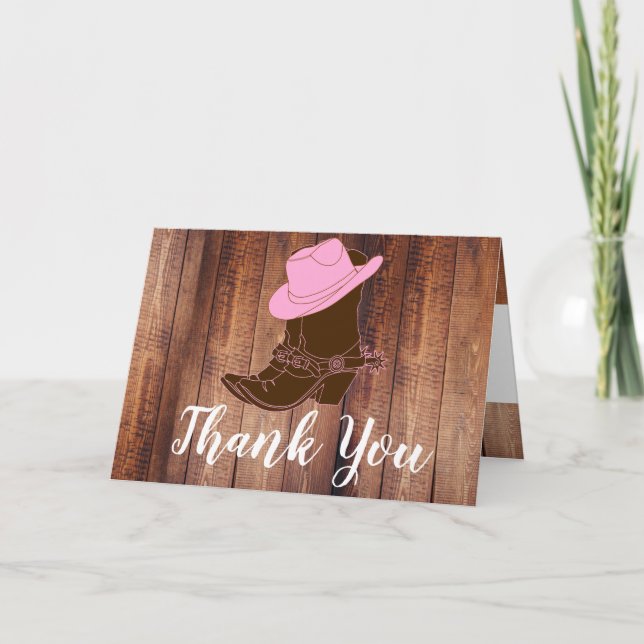 Carte Bottes rustiques pour cowgirl et Merci Casquette (Devant)