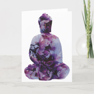 Carte Bouddha cerise en fleurs