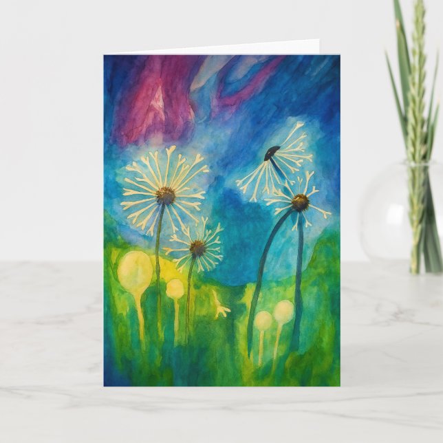 Carte Bouffées de Dandelion Aquarelle Vierge Salutation (Devant)