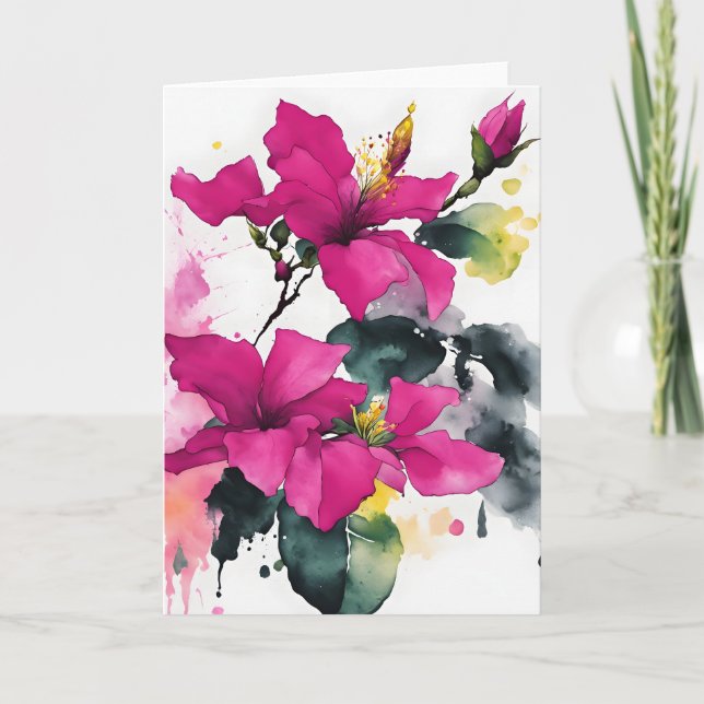 Carte Bougainvillea - Watercolor flowers (Devant)