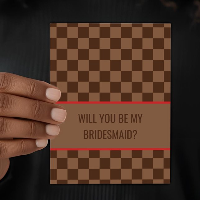 Carte Bougie Brown Checkered Will you be my Bridesmaid (Créateur téléchargé)