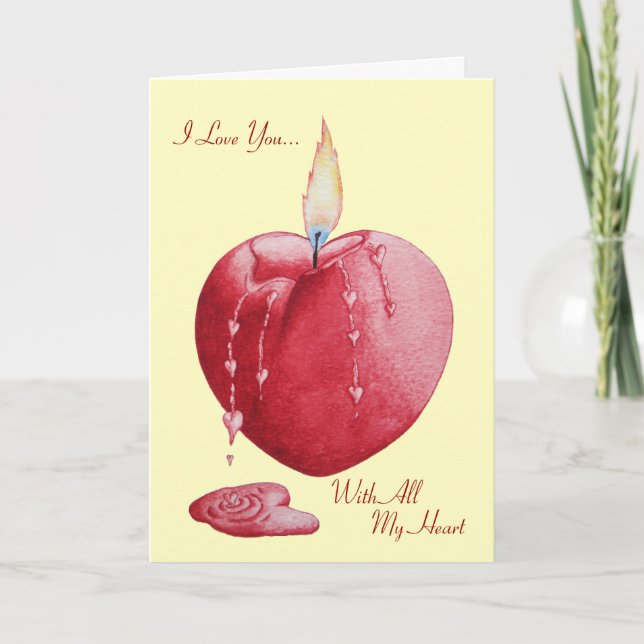 Carte bougie brûlante en forme de coeur avec couplet d'a (Devant)