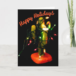 Carte Bougie Cactus Entourée de Lumières de Noël