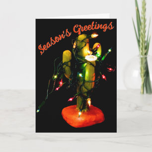 Carte Bougie Cactus enveloppé de lumières de Noël