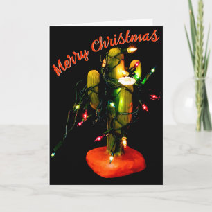 Carte Bougie Cactus Enveloppé de Lumières de Noël
