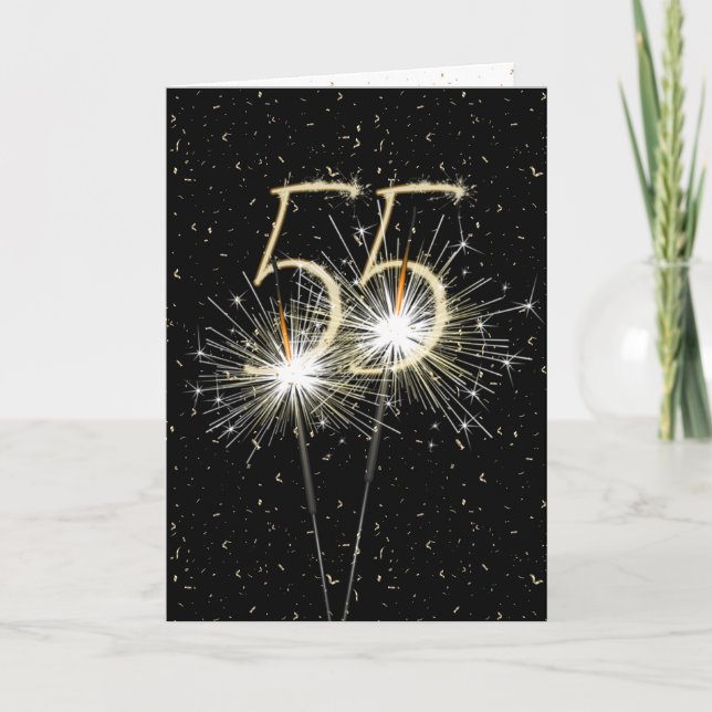 Carte Bougie d'anniversaire 55 ans sur fond noir (Devant)