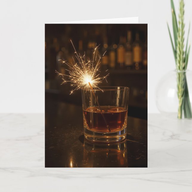 Carte Bougie d'anniversaire dans un verre de Whiskey (Devant)