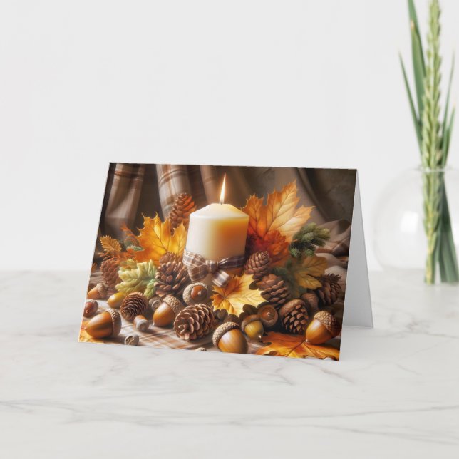 Carte Bougie D'Automne De Thanksgiving Avec Acorns (Devant)