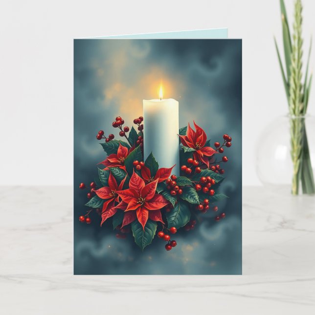 Carte Bougie De Noël Avec Poinsettias (Devant)