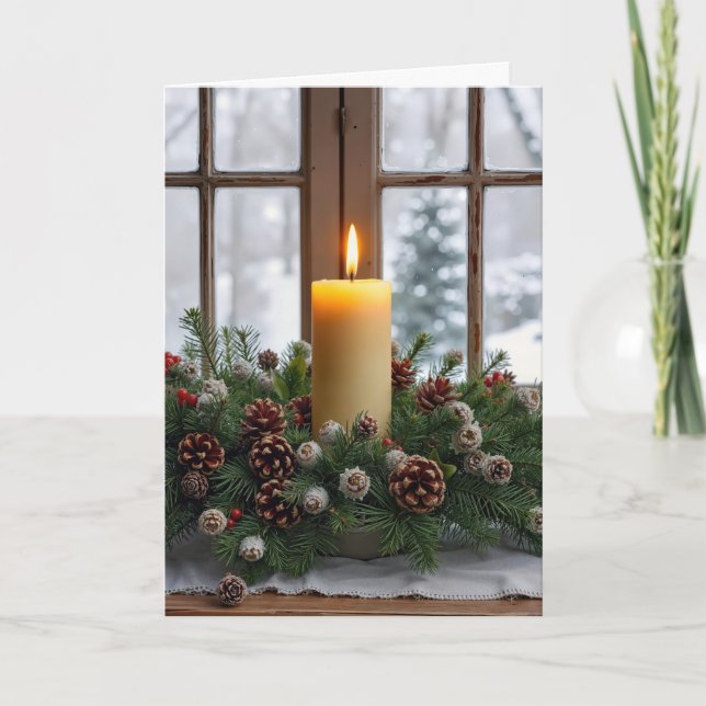 Carte Bougie de Noël dans un Centre de Table en Pin (Devant)