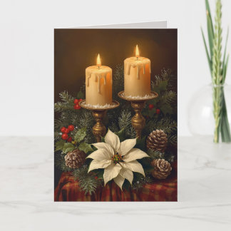Carte Bougie élégante Noël houx pin chaud festif 