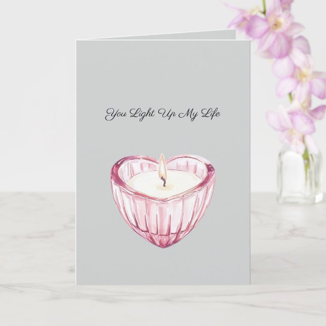 Carte Bougie en forme de cœur rose gris Clair mon existe (Orchidée)