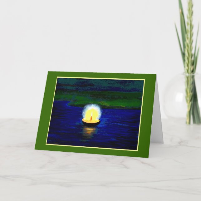 Carte Bougie unique Diwali sur vert (Devant)