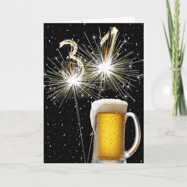 Carte Bougies 31e anniversaire avec mug de bière (Devant)