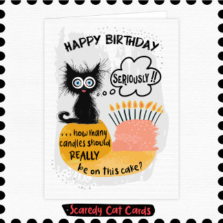 Carte Bougies d'anniversaire de chat peureux