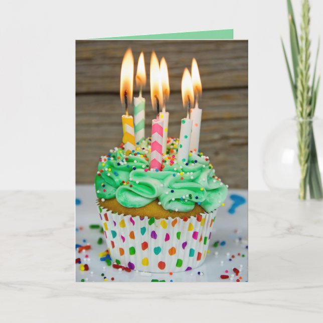 Carte Bougies d'anniversaire sur cupcake (Devant)