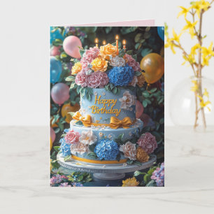 Carte Bougies de gâteau d'anniversaire Fleurs jolies Rub
