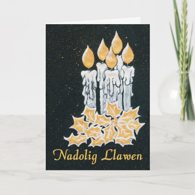 Carte Bougies de Noël et Holly, Salutation galloise (Devant)