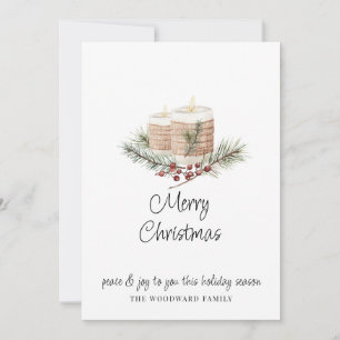 Carte Bougies de Noël et pin à l'aquarelle minimaliste m