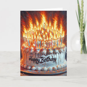Carte Bougies enflammées sur un gâteau d'anniversaire