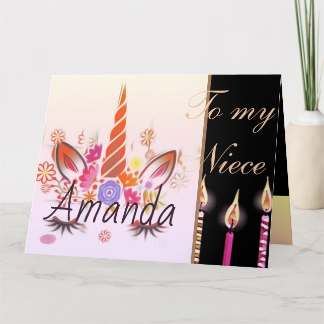 Carte Bougies licorne gâteau visage Anniversaire (Devant)