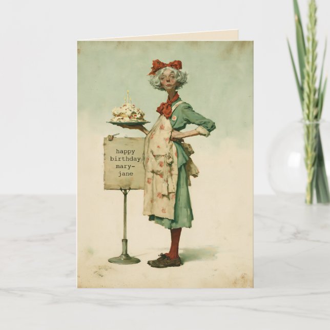 Carte Boulanger vintage avec gâteau d'anniversaire (Devant)