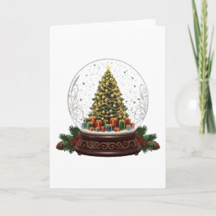 Carte Boule à neige élégante avec sapin de Noël vintage