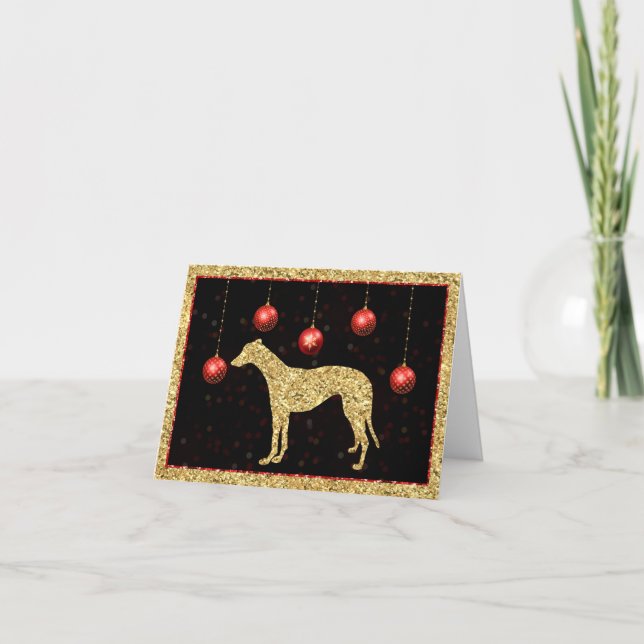 Carte Boule à paillettes dorées pour Noël Greyhound (Devant)