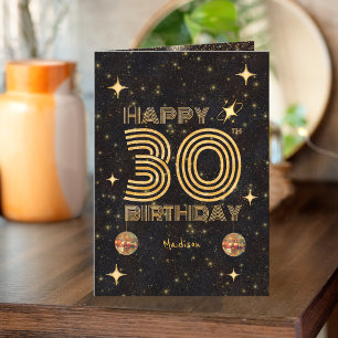 Carte Boule de Disco Dancing Black Gold 30e Joyeux Anniv