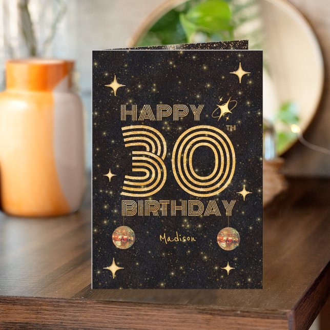Carte Boule de Disco Dancing Black Gold 30e Joyeux Anniv (Créateur téléchargé)