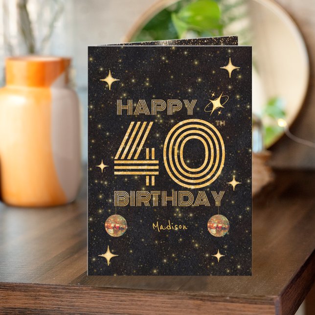 Carte Boule de disco dansante Black Gold 40e Joyeux Anni (Créateur téléchargé)