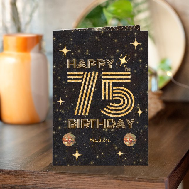 Carte Boule de disco dansante Black Gold 75e Joyeux Anni (Créateur téléchargé)