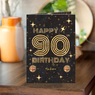 Carte Boule de disco dansante en or noir 90e anniversair