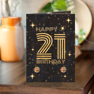 Carte Boule de disco dansante en or noir pour 21e annive