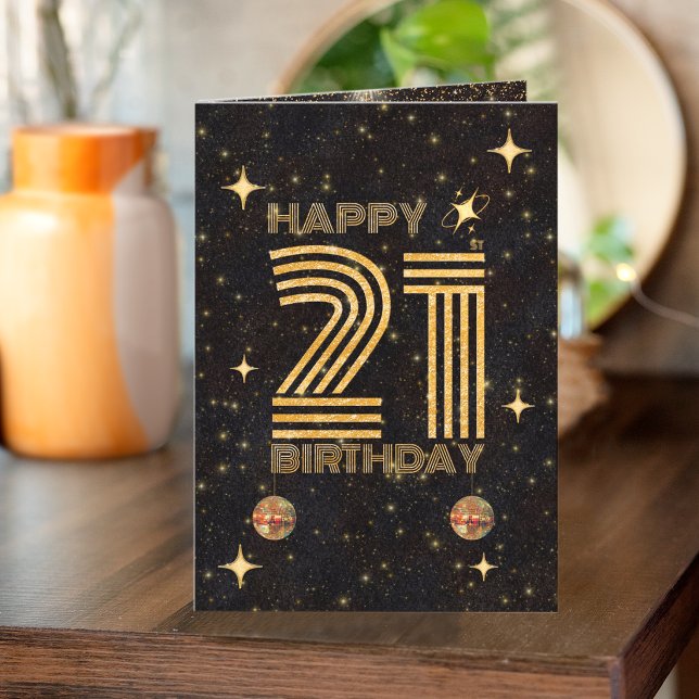 Carte Boule de disco dansante en or noir pour 21e annive (Créateur téléchargé)