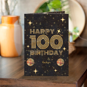 Carte Boule de disco dansante Or Noir 100e Joyeux Annive