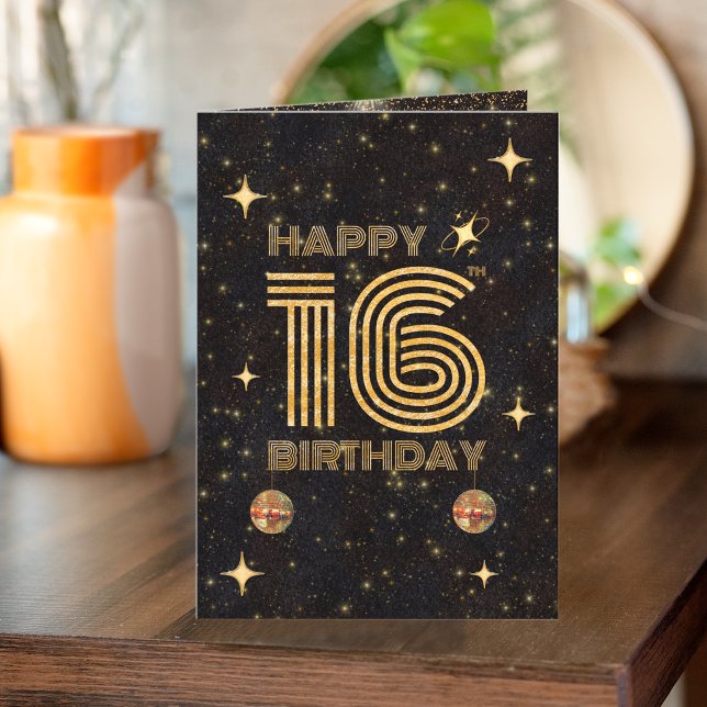 Carte Boule de disco dansante or noir 16e anniversaire h (Créateur téléchargé)