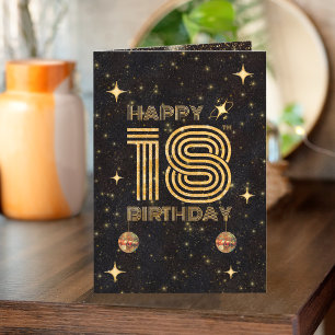Carte Boule de disco dansante or noir 18e anniversaire h