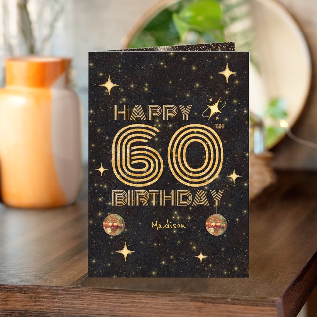 Carte Boule de Disco Dansante Or Noir 60e Joyeux Anniver (Créateur téléchargé)